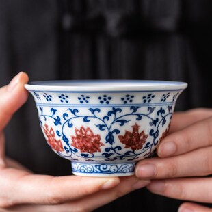 青花瓷主人杯单杯缠枝莲个人茶杯陶瓷家用茶盏茶碗功夫茶具品茗杯