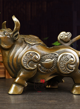 纯铜牛摆件大号如意元宝牛金钱牛招财转运生肖华尔街牛家居工艺品