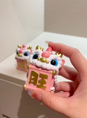 国潮创意醒狮车载摆件卡通舞龙汽车中控台装饰品桌面摆件女神礼物