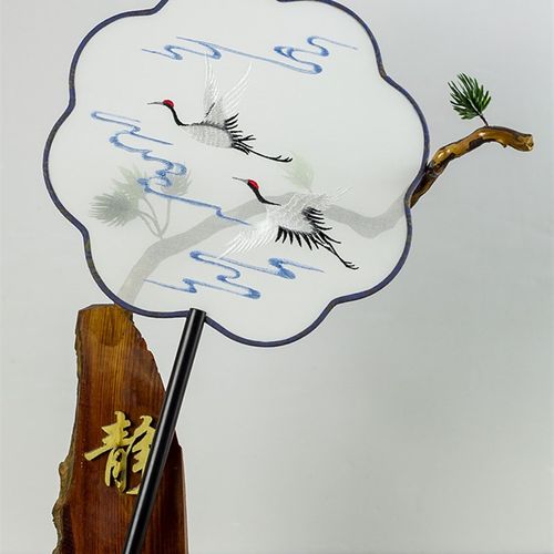 古风宫扇古典刺绣扇子中国风黑檀柄圆形团扇绣花扇汉服舞蹈扇子