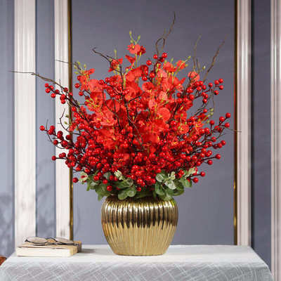 仿真花发财果花艺轻奢高端客厅餐桌摆件喜庆浆果插花冬青红果假花