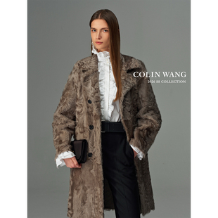 COLIN WANG静影浮光|奢牌同源小湖羊皮毛一体老钱风双排扣大衣