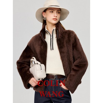 COLIN WANG卢浮影迹|奢牌同源法国小拉贡皮毛一体立领夹克外套