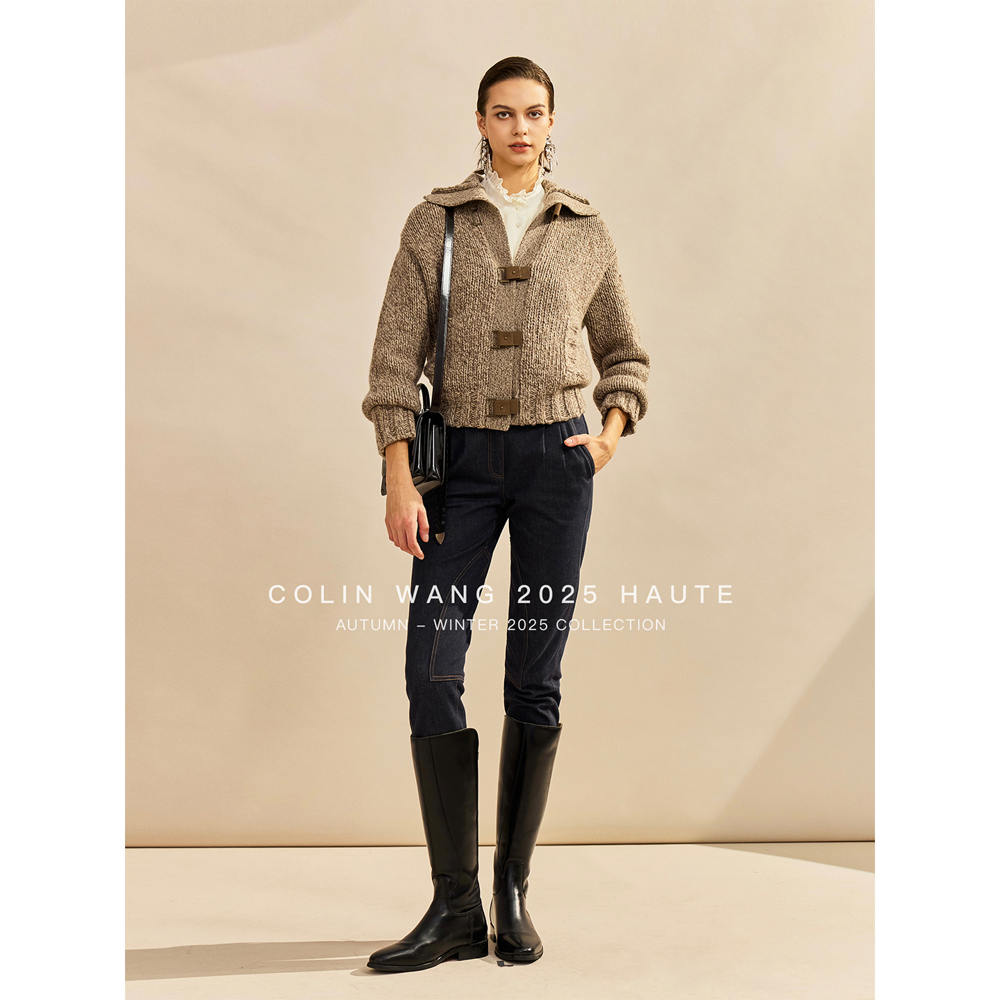 COLINWANG-光影和鸣|意大利MILLEFILI羊毛花纱反绒扣翻领针织开衫