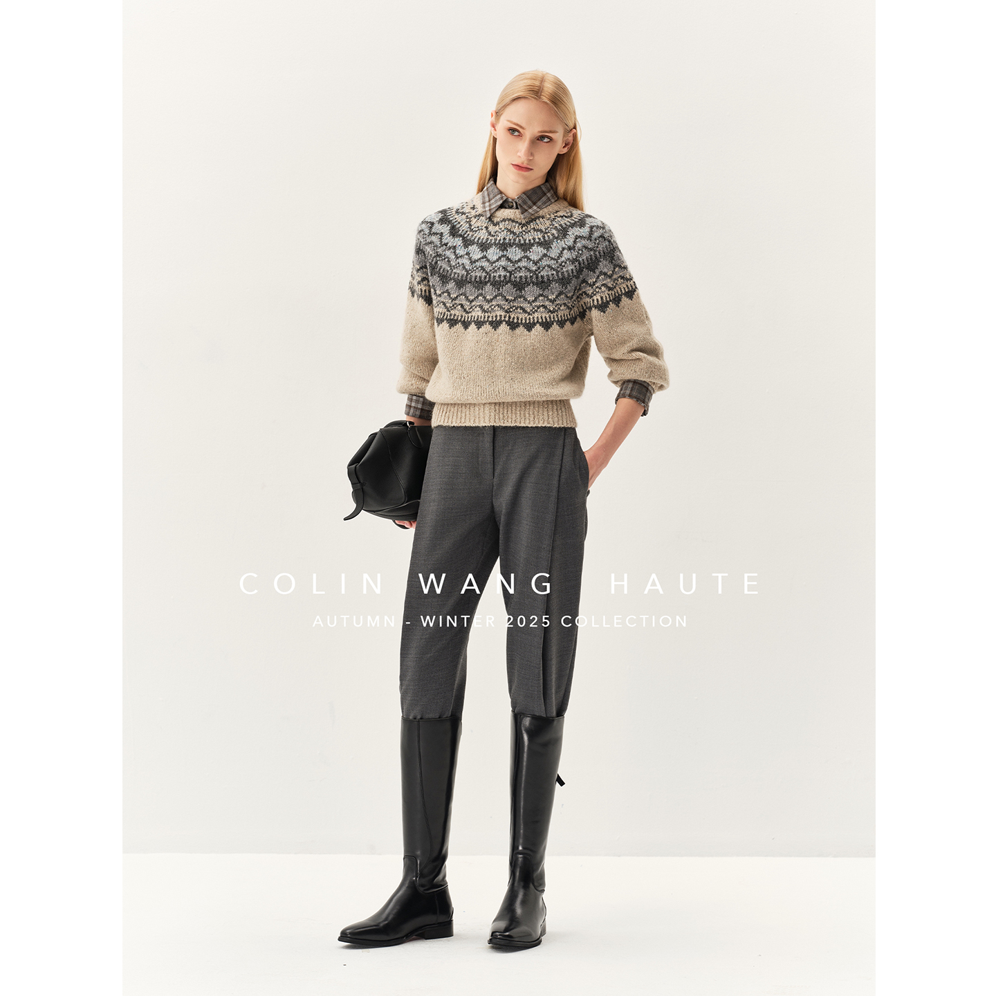 COLINWANG羊毛花纱费尔岛针织衫