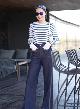 COLIN WANG-'1970巴黎之吻'D*OR风复古色织直筒牛仔裤显瘦张若愚