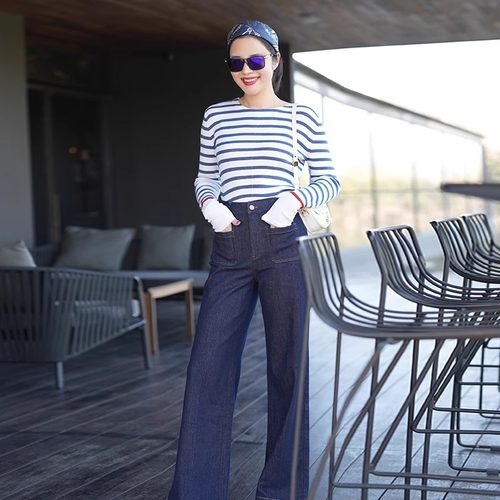 COLIN WANG-'1970巴黎之吻'D*OR风复古色织直筒牛仔裤显瘦张若愚