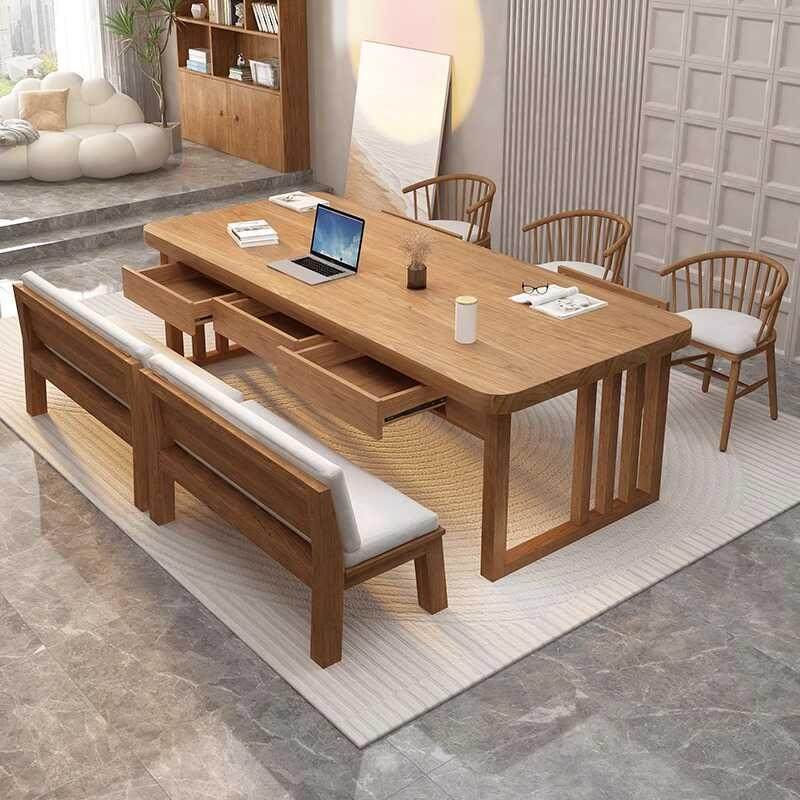 去客厅化大长桌带抽屉实木书桌家用办公写字桌工作台餐书桌一体化