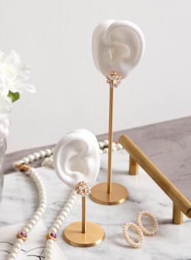 饰品展示道具硅胶耳朵工艺品可穿刺摆件铜支架装饰品拍摄道具软耳