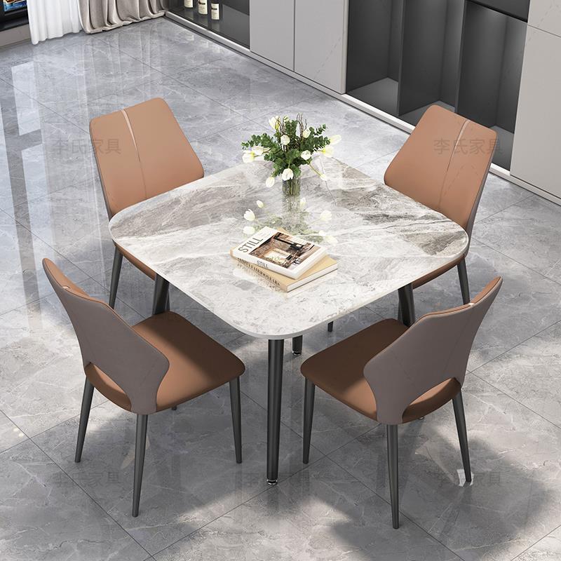 意式正方形岩板餐桌家用小户型简约大理石接待洽谈阳台桌椅圆饭桌