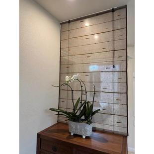 风水帘可升降卷帘阳台客厅玄关屏风装 饰软隔断门帘麻布艺遮挡挂帘