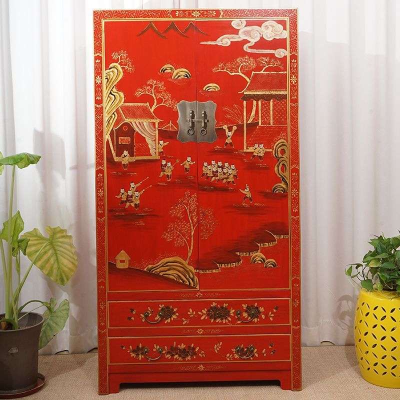 新中式实木衣柜家用卧室收纳柜榆木衣橱经济型简约小户型可现货
