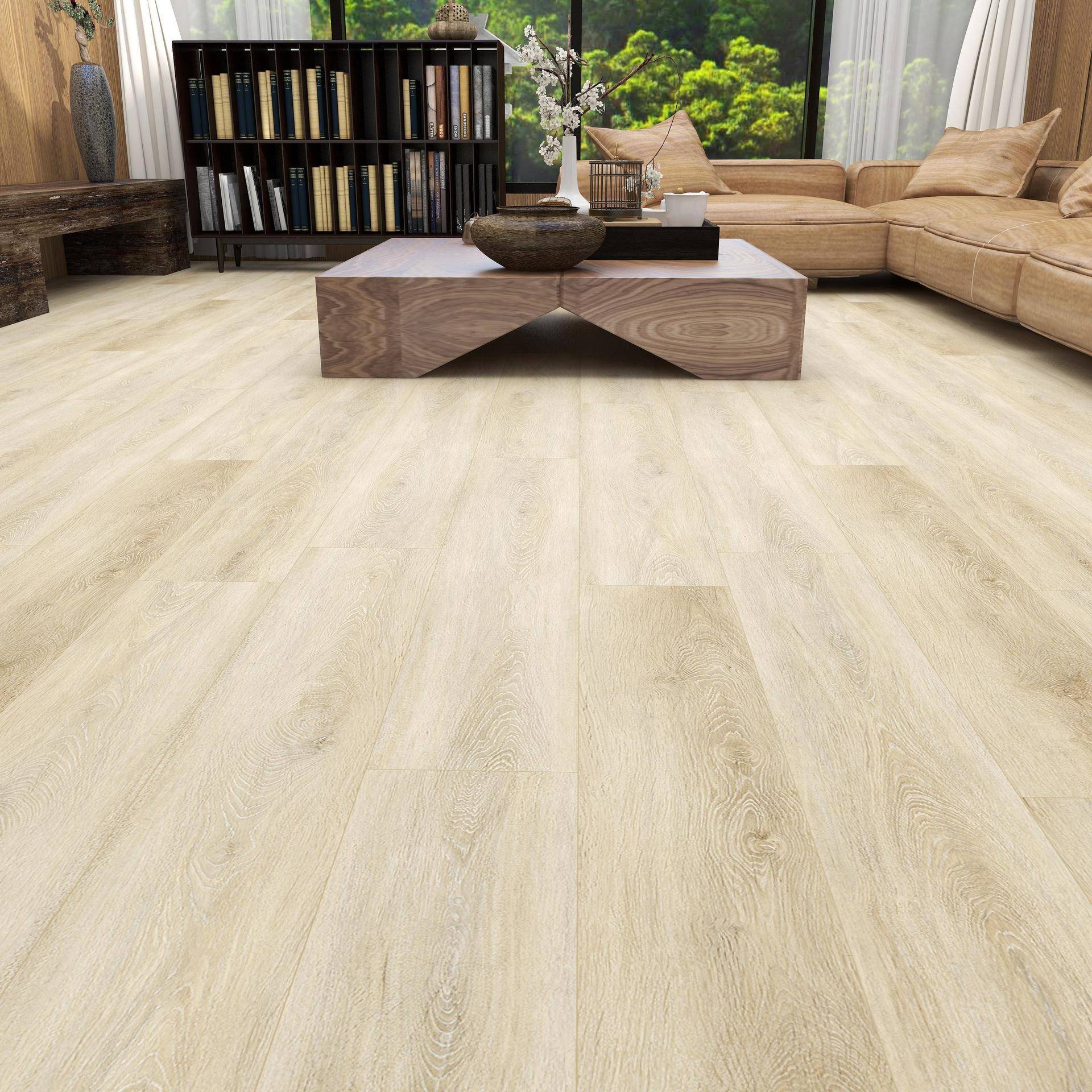 6.5mm奶油色原木风防水防滑SPC石塑地板锁扣地板革工厂直销