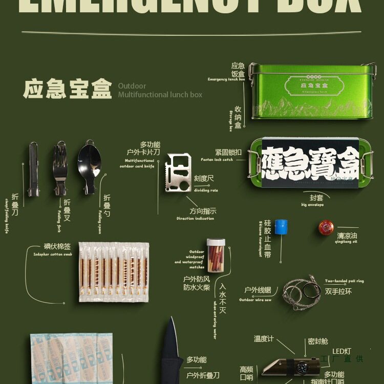 野外露营装备全套户外生存装备末日求生便携式多功能应急工具包盒图片