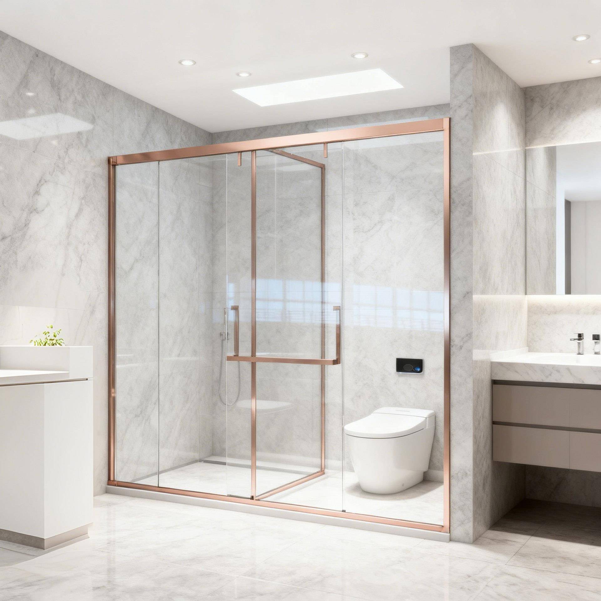 现场制做推拉型一门两用淋浴隔断极窄边不锈钢框架汽车级钢化玻璃