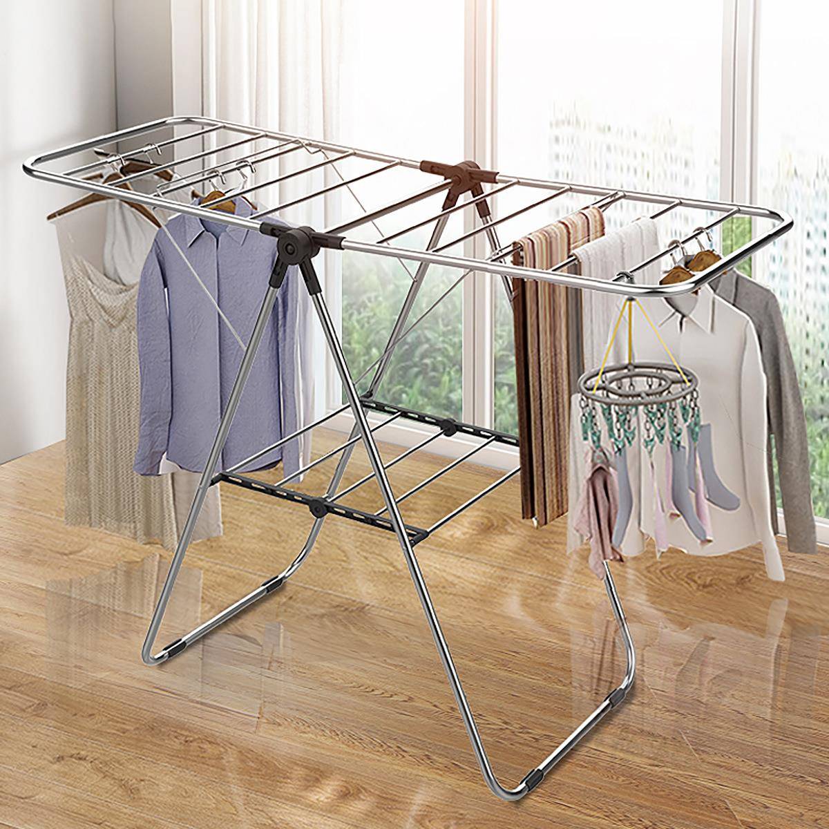 家用不锈钢翼型落地晾衣架阳台免安装多功能晒衣架折叠凉衣架