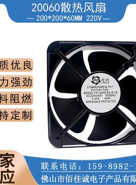 直销20CM220V65W滚珠风扇轴流风机散热风扇FP-20060EX-S