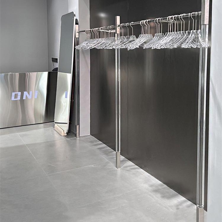 服装店男女装展示架上墙不锈钢亚克力落地壁挂陈列挂衣服架子货架