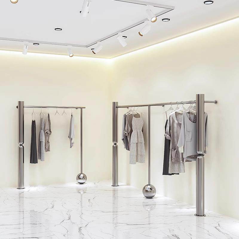 服装店陈列架上墙壁挂式不锈钢童装挂衣架网红女装店铺落地展示架