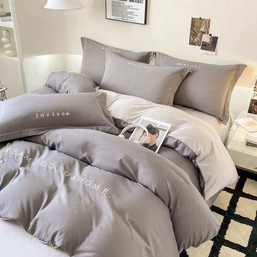 简约轻奢磨毛刺绣床单四件套亲肤柔软被套床笠裸睡学生宿舍三件套