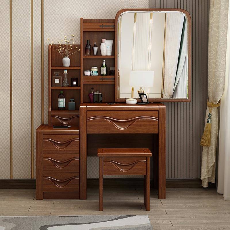 胡桃木梳妆台卧室现代简约小户型置物柜中式化妆台桌子全实木家具