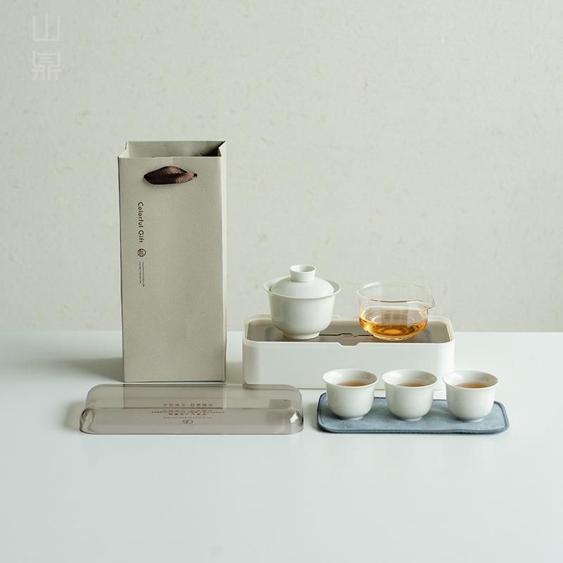 草木灰旅行茶具一盖碗三杯户外泡茶器家用陶瓷功夫套装泡茶碗茶杯