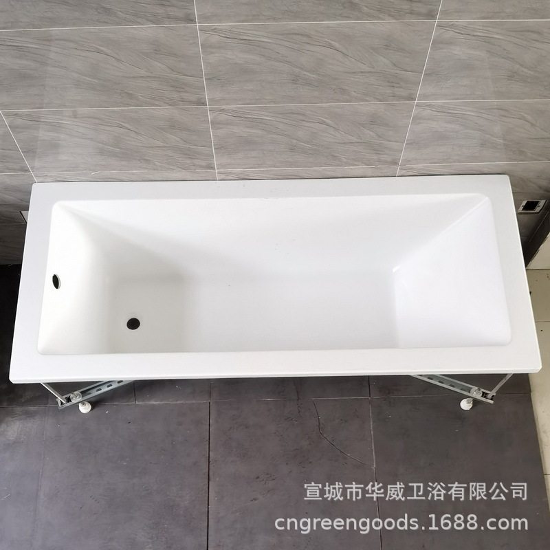 出口中东以色列品质亚克力长方形嵌入式工程普通浴缸配C形钢支架