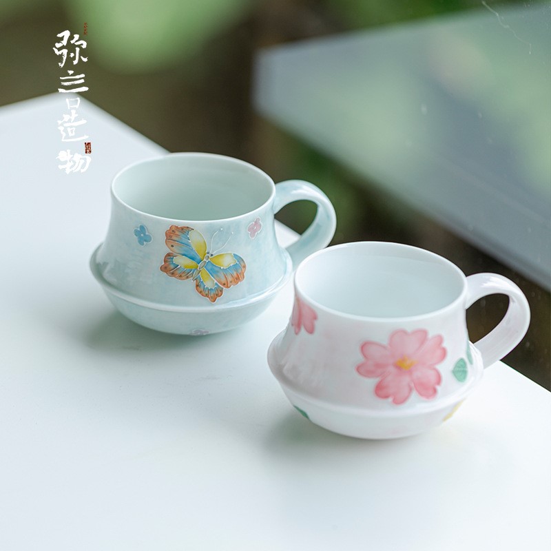 弥言有田烧手绘花卉咖啡杯手工陶瓷茶杯家用下午茶具办公杯马克杯