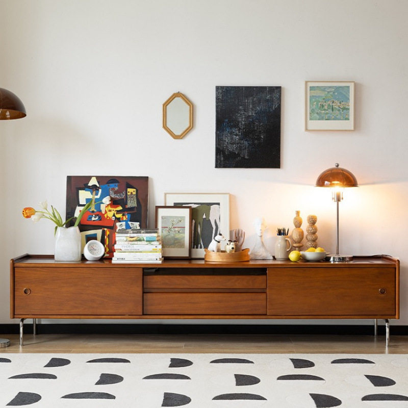 北欧复古电视柜实木斗柜组合客厅卧室储物电视柜简约松木原木色