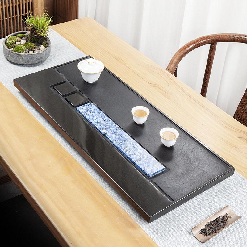 茗昊天然整块乌金石镶嵌奢石家用新中式轻奢茶台茶海厂家