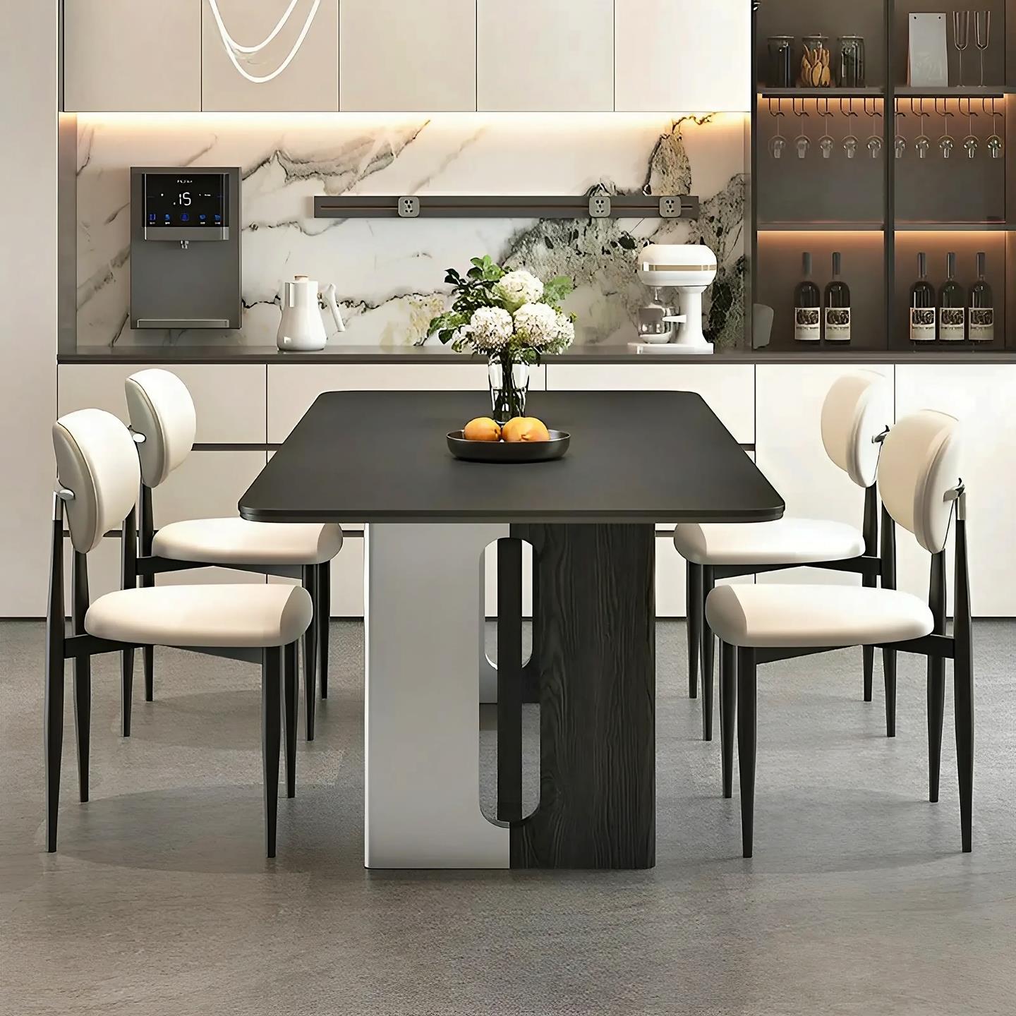 极简岩板餐桌椅2025新款家用小户型饭桌长方形桌轻奢简约椅子客厅