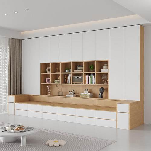 地台沙发客厅墙柜一体式组合多功能家用卡座书架柜电视收纳柜定制