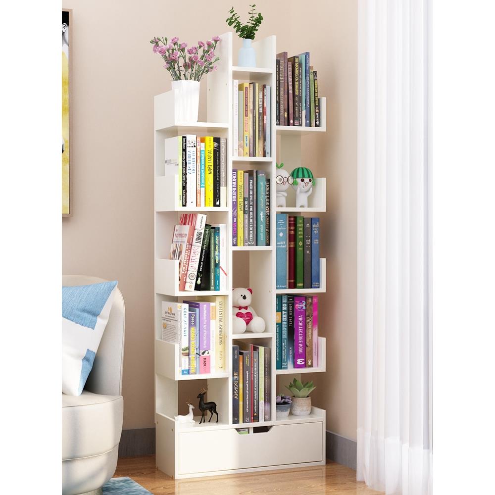 简易书架实木儿童简易小型书柜子客厅一体靠墙落地床头绘本置物架