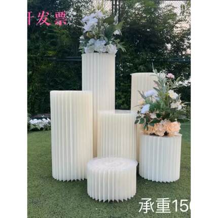 新款商场橱窗生日折纸路引折叠圆柱甜品台罗马柱节日派对装饰道具