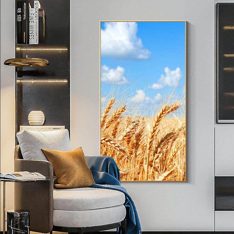 麦穗装饰画 玄关过道走廊铝合金晶瓷画金色麦田丰收图挂画
