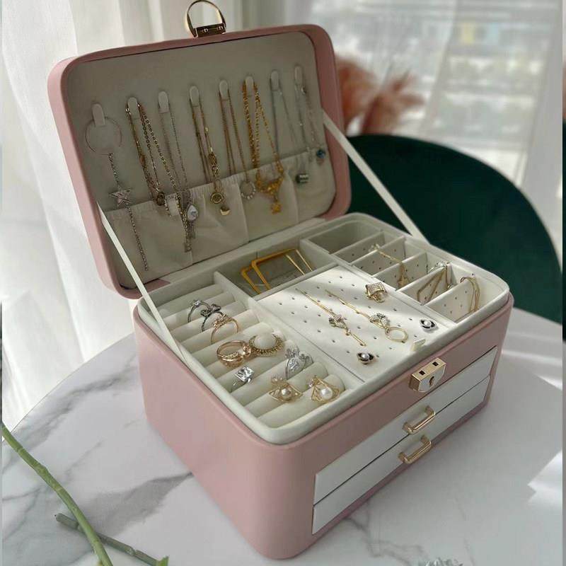韩版可爱首饰盒皮质高档大容量首饰箱三层手镯项链戒指收纳盒公主,收纳整理,首饰盒,淘宝优惠券,粉丝福利购,淘宝优惠卷