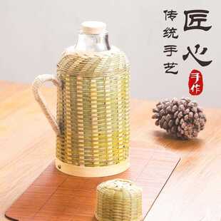 复古茶室餐厅大容量内胆保温暖壶 竹编热水瓶家用手工竹青中式