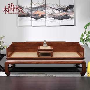 简约三围厚板全实木客厅沙发床明清古典家 IL老榆木罗汉床素面中式