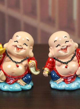 招财可爱笑佛大肚弥勒佛小摆件家用客厅汽车车载保平安佛像装饰品