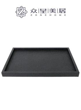 新中式现代简约黑色托盘长方形木质皮革样板间玄关餐桌收纳盘摆件