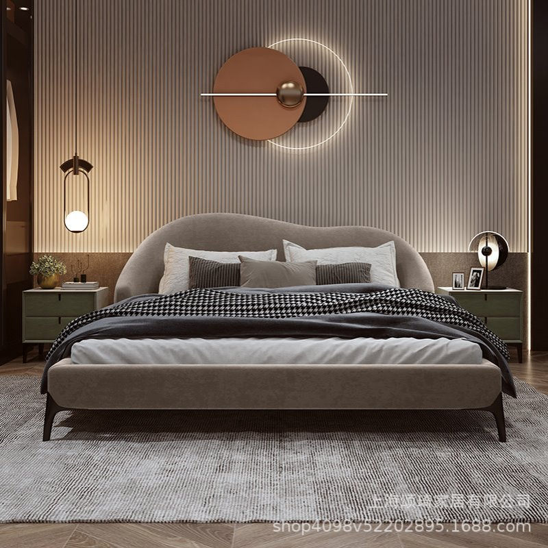 简约现代异型布艺轻奢网红北欧行云流水双人床主卧意式小户型婚床