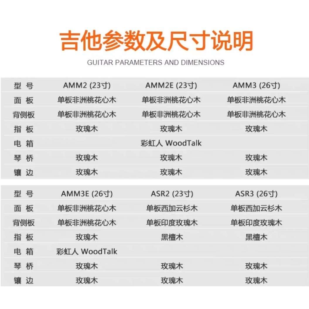 彩虹人AMM2 AMM3 AMM3E ASR2 ASR3全单尤克里里