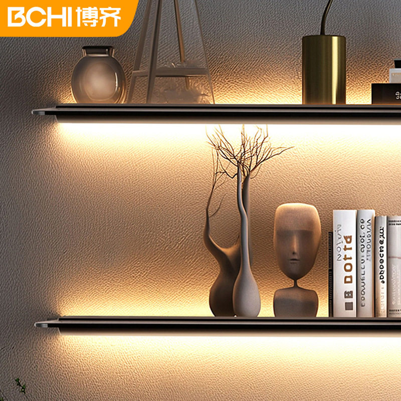 铝合金led一字挂墙夹玻璃发光壁挂置物架层板搁板灯展柜灯置物架