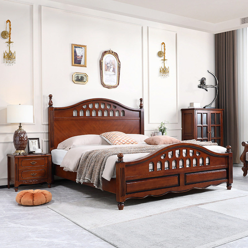 美式乡村实木床 简约箱体床1.8米卧室家具组合气压高箱储物双人床