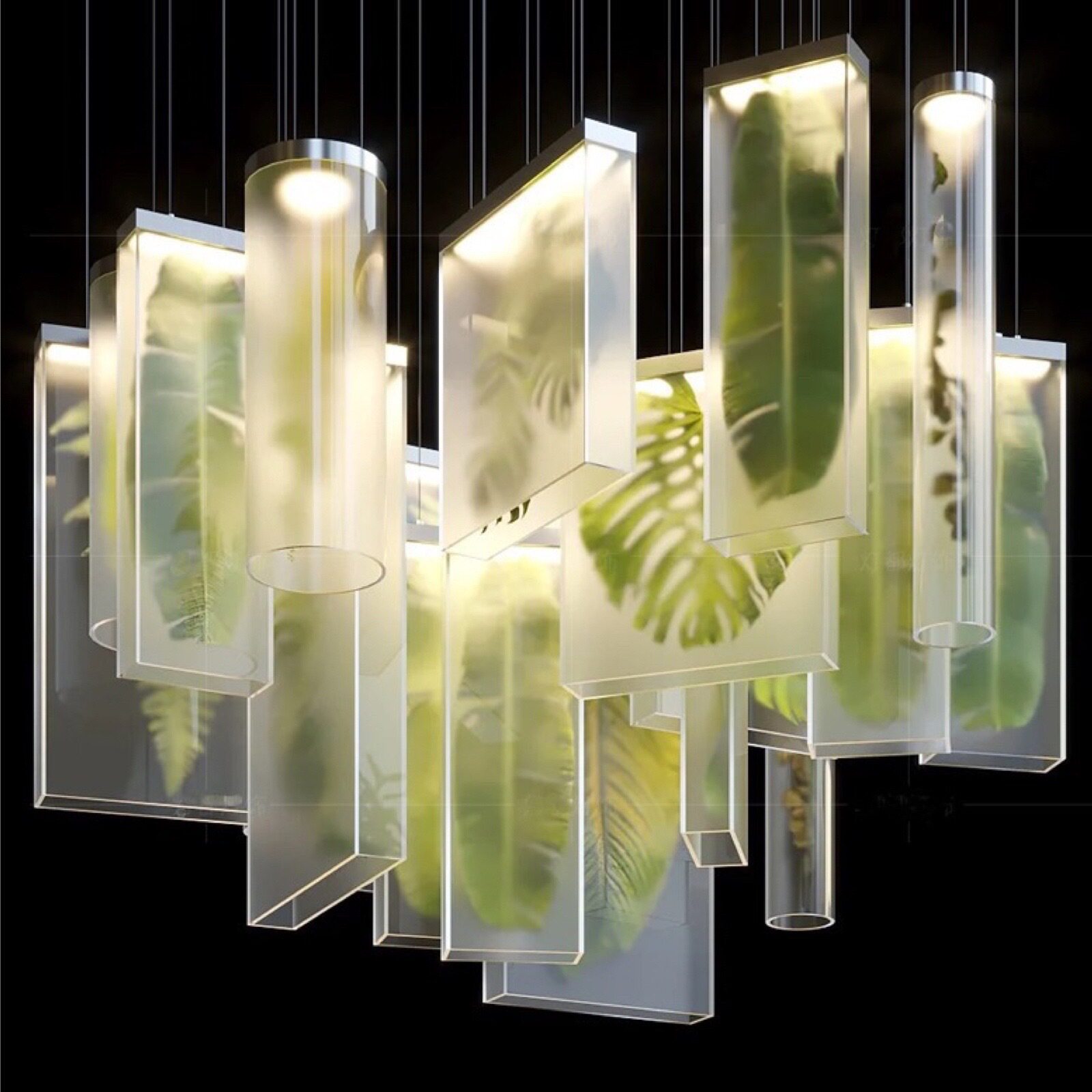 酒店大堂售楼部吊灯亚克力绿色植物主题餐厅楼梯吊灯工程灯具