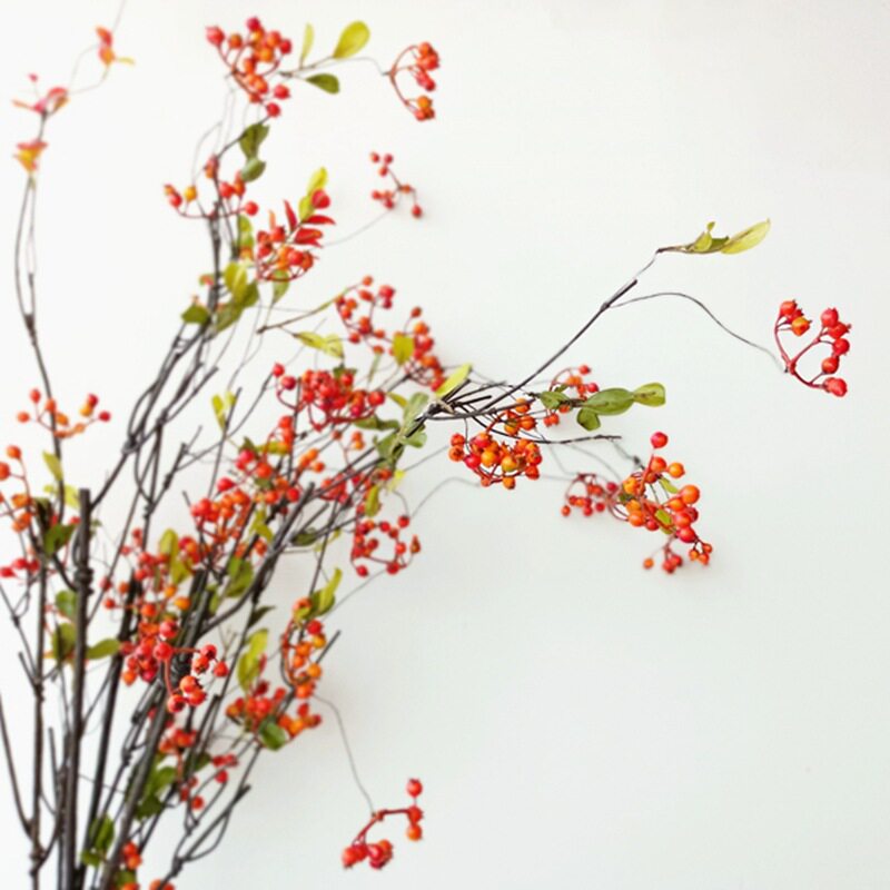 绿色山里红马桑果仿真花果实树枝装饰家居客厅样板间软装花卉绢花