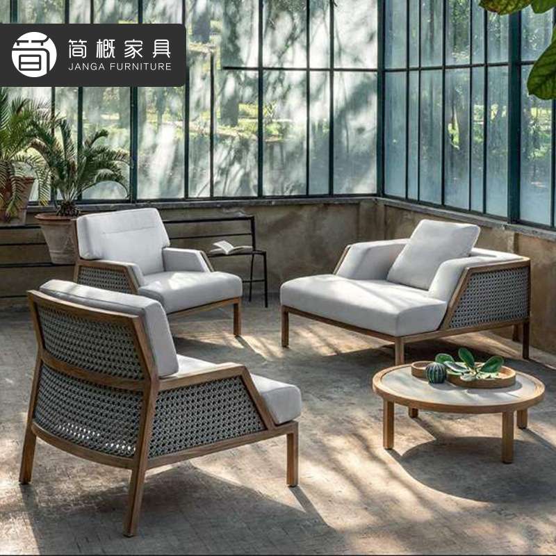 北欧藤编沙发庭院酒店会客室外桌椅海边沙滩防水防晒休闲户外家具