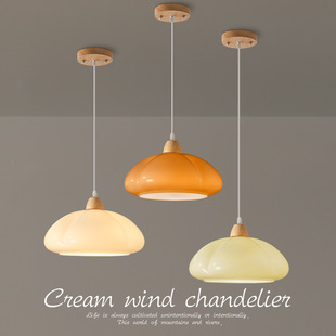 原木风餐厅吊灯中古奶油风南瓜灯复古vintage卧室床头吊灯