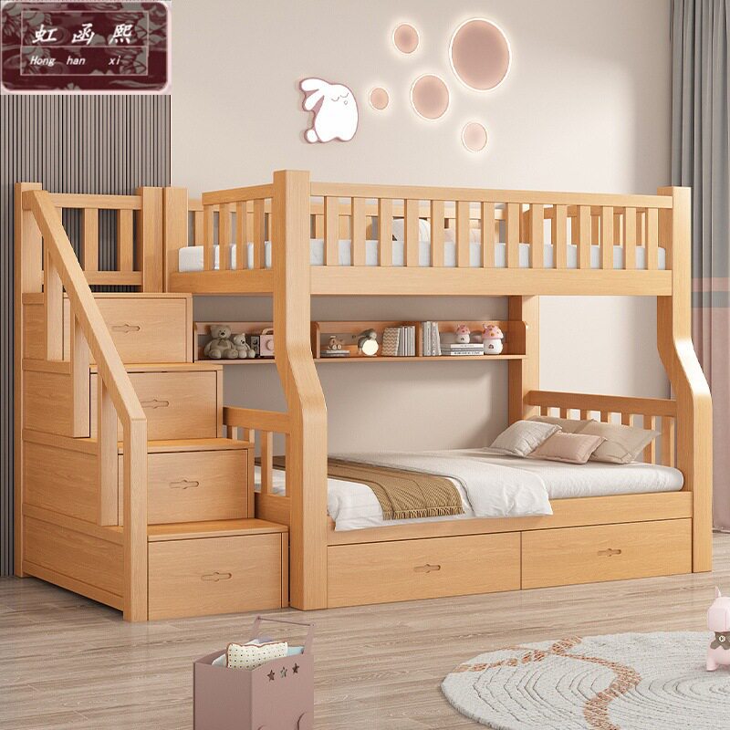 成人高低床橡胶木上下床双层实木儿童床二层上下两层简约全实木