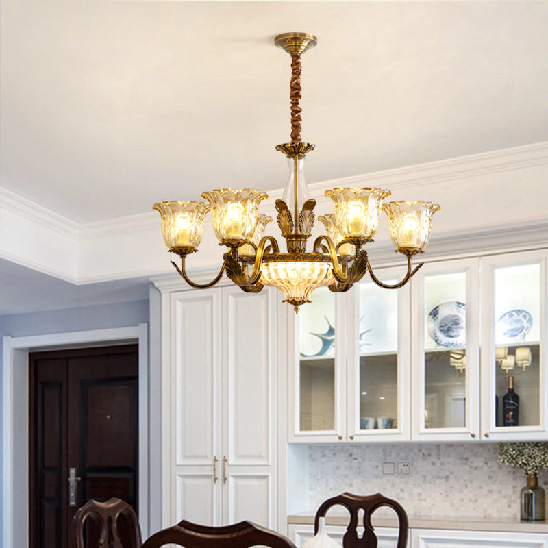 复古别墅客厅吊灯美式古典大厅餐厅卧室全铜吊灯高端欧式复式灯具